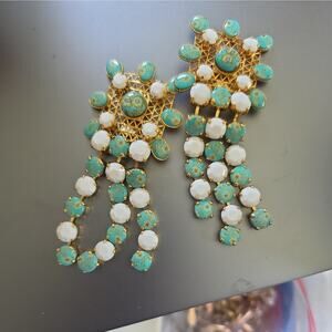 RARE Gianni De Liguoro VTG 1980s Turquoise Chandelier Statement Earrings Italy